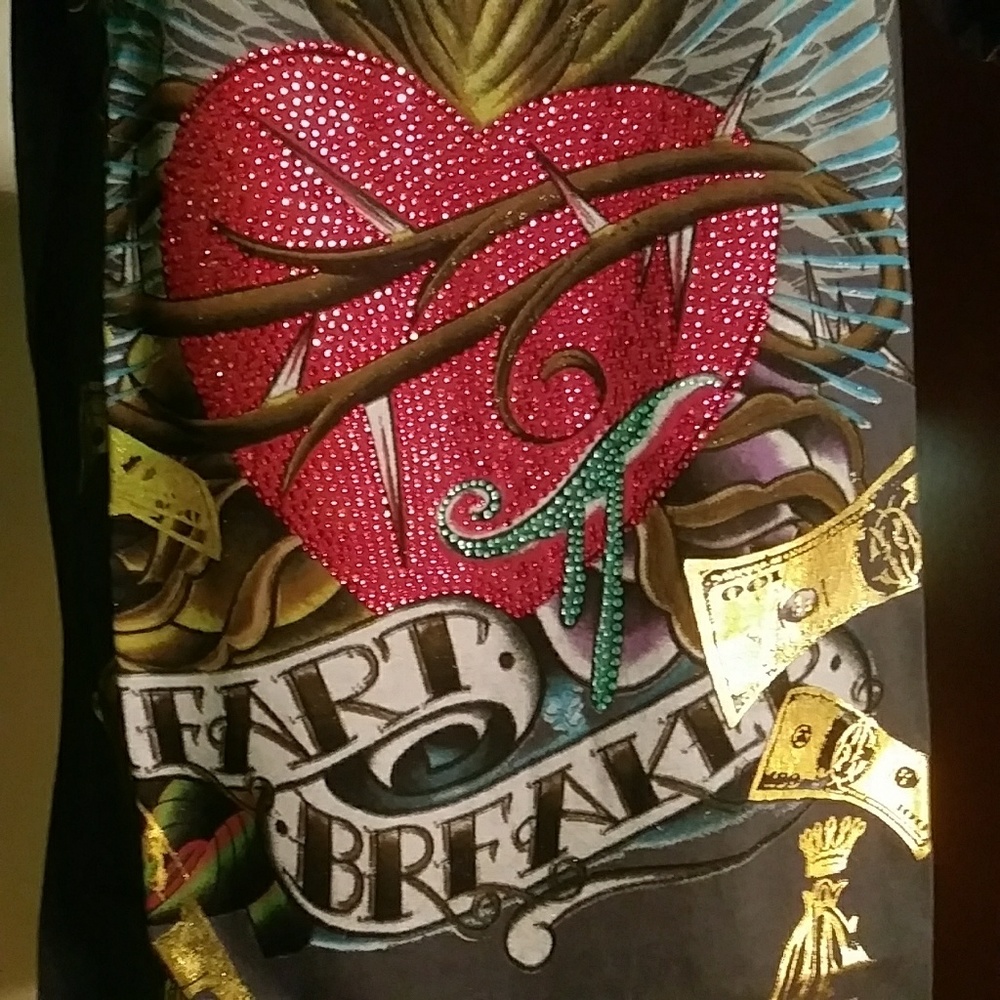 Christian Audigier Heart Breaker Rhinestone Tee - Picture 2 of 5